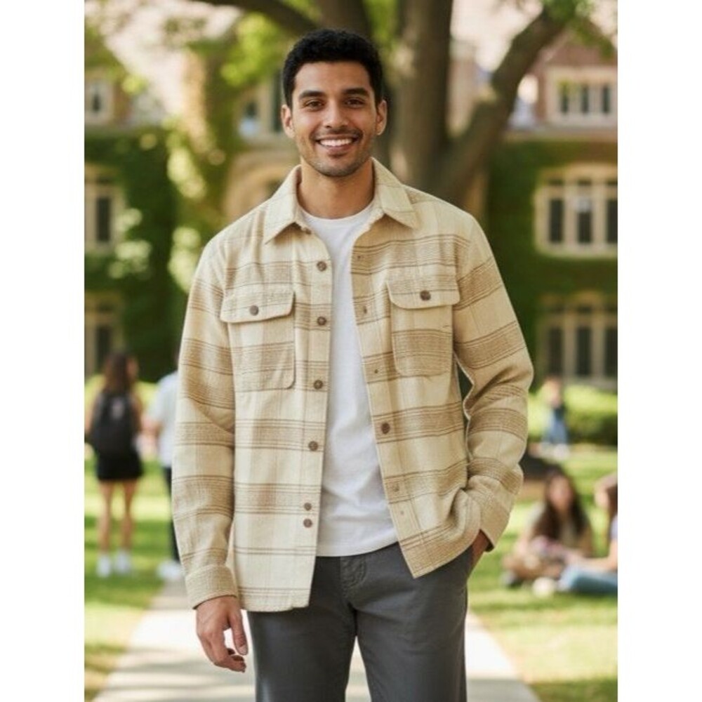 Marmot NEW! men's cotton shacket mustard/brown stripes pockets athleisure Medium